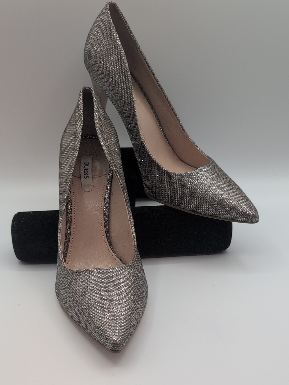 GUESS Sparkling Gunmetal Pointed Toe Pumps